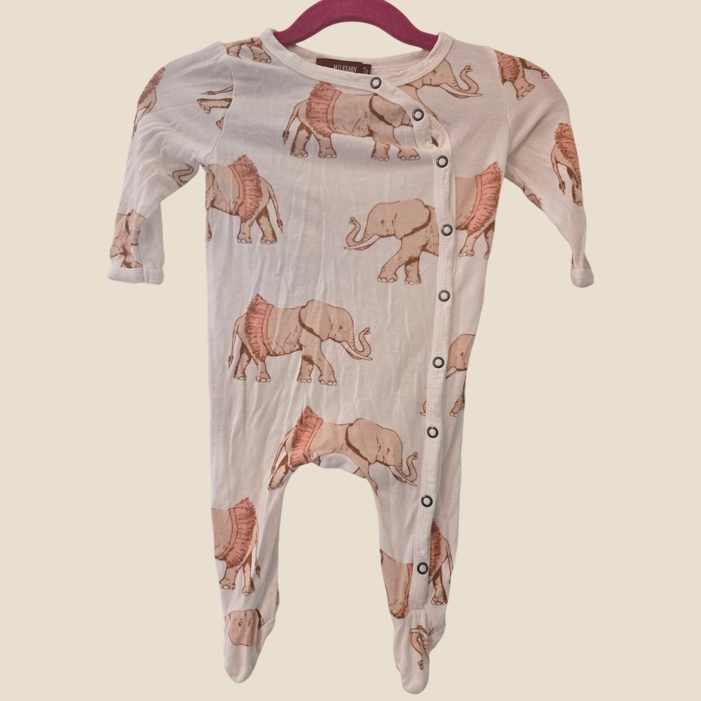 Milkbarn Bamboo Elephant Tutu Footed Sleeper Pink Cream 0-3 Months